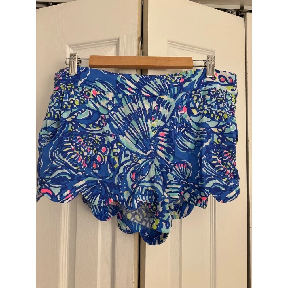Lilly Pulitzer Dahlia Scallop Hem Shorts XL Ceviche Blue Pull On Pockets - Picture 4 of 5